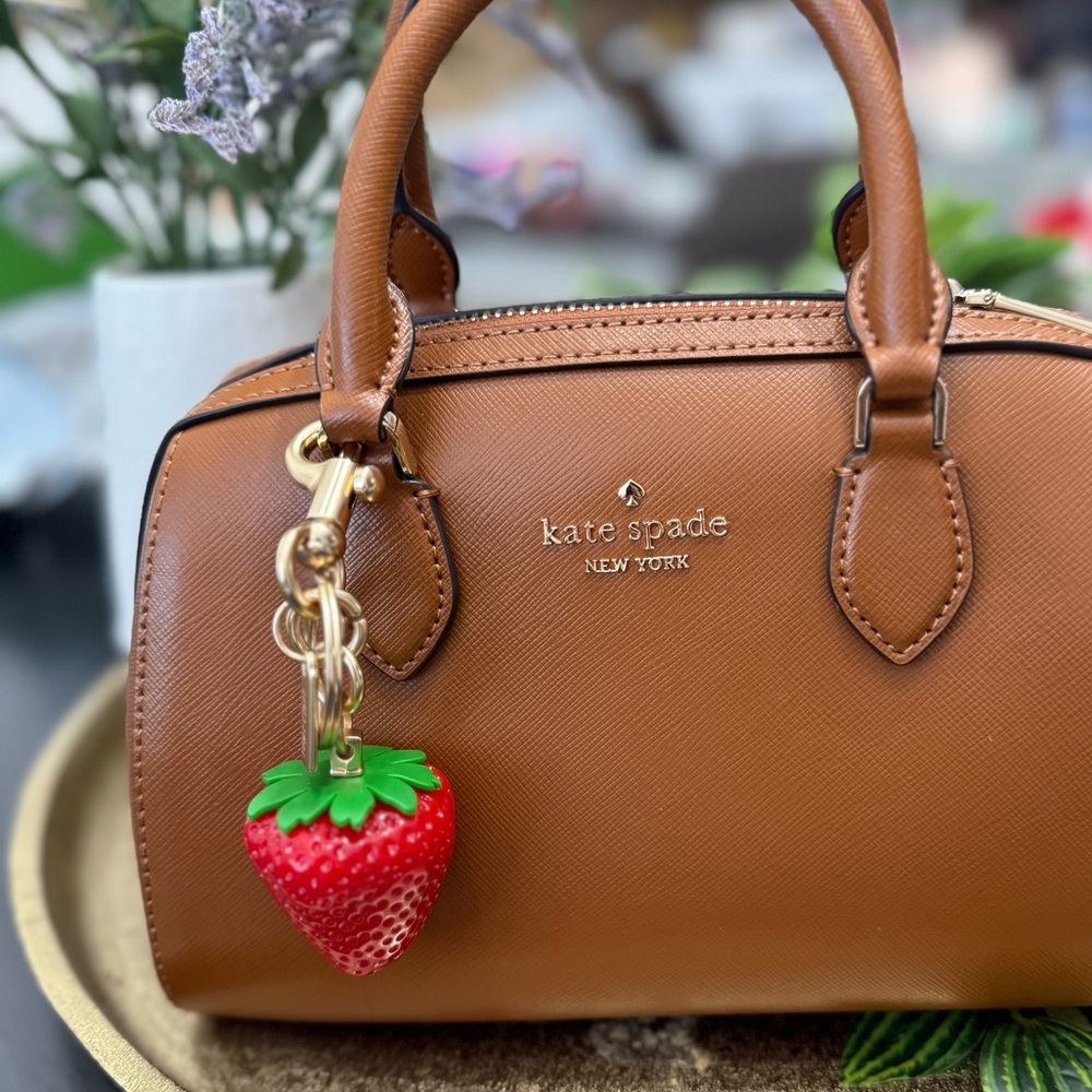 Life Like Strawberry Bag Charm-Gold hardware